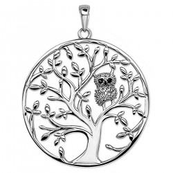 Pendentif Hibou Arbre de Vie en Argent 925 rhodié et Oxydes Zirconium