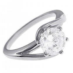 Bague Solitaire en Argent 925 rhodié et Oxyde Zirconium