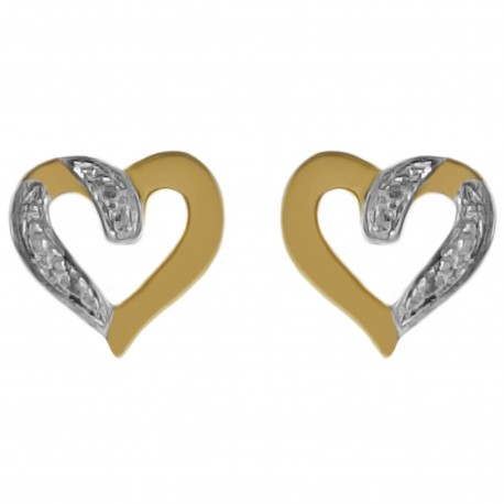 Boucles d'oreilles Coeur Plaqué Or 18 carats bicolore