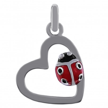 Pendentif Coeur Coccinelle en Argent 925 rhodié