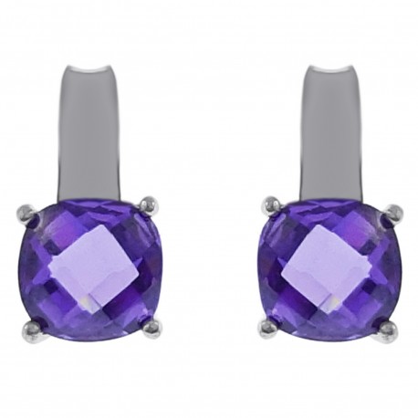 Boucles d'oreilles en Argent 925 rhodié et Oxyde Zirconium violet