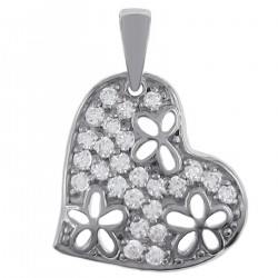 Pendentif Coeur en Argent 925 rhodié et Oxydes Zirconium