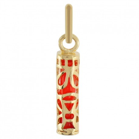 Pendentif Tiki Sagesse petit modèle Plaqué Or et résine couleur corail