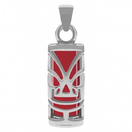 Pendentif Tiki en Argent 925 Rhodié et Agate rouge