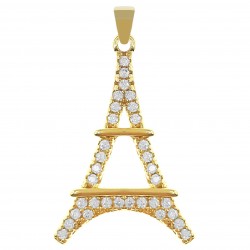 Pendentif Tour Eiffel Plaqué Or 18 carats et Oxydes Zirconium