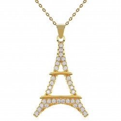 Collier Tour Eiffel Plaqué Or 18 carats et Oxydes Zirconium