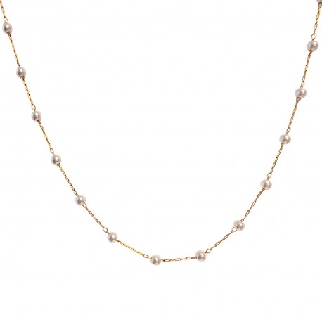 Collier ras du cou en acier doré et perles