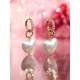 Boucles d'oreilles créoles coeur en acier doré 304L, Cristal et Perle